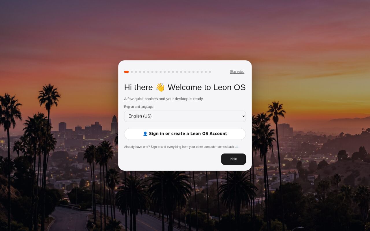 Leon OS setup wizard